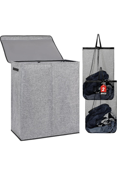 OEM Coș de rufe dublu pliabil 150 L, gri, cu saci de rufe