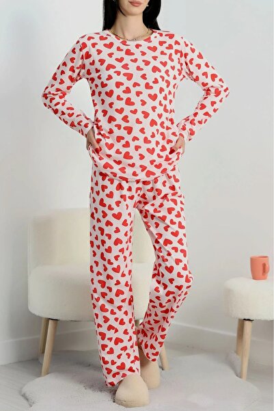 DAS KLEID Pajama Set Crew Neck Long Sleeve Redheart