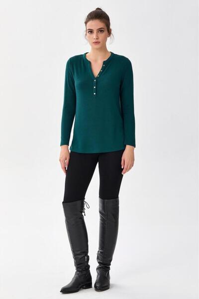 İKİLER Yakası Patlı Çıtçıt Detaylı Bluz 256-1012