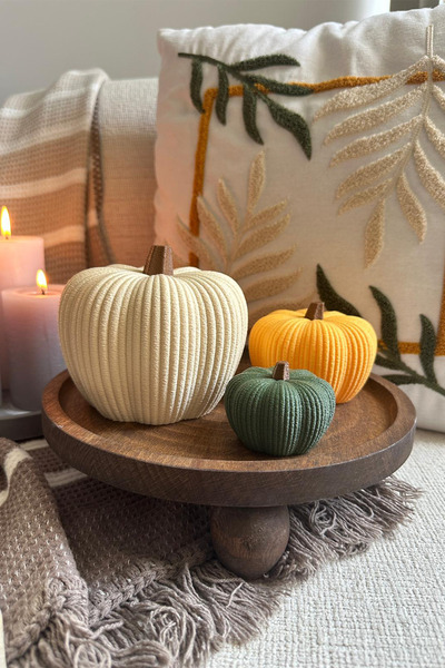 Obaco Sonbahar Temalı Balkabağı Biblo Seti, 3lü Dekoratif Bal Kabağı Dekor Süs Bioplastik 11cm-8cm-5cm