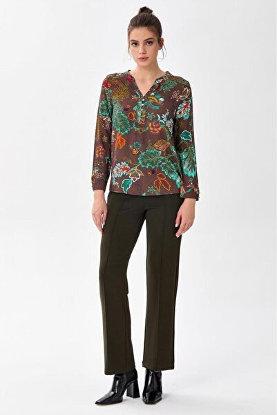 İKİLER Hakim Yaka Uzun Kol Desenli Bluz 256-3014