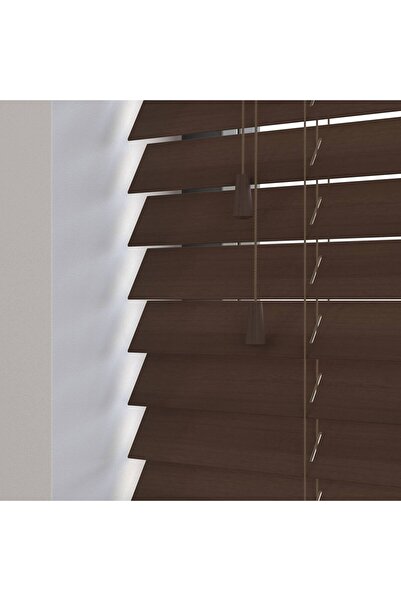 ROVA Merdiven İpli %100 Ahşap Jaluzi Perde Koyu Kahverengi