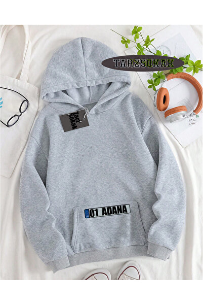 Tarzsokak Hanorac cu glugă gri 01 Adana cu design special și detaliu placă cu...