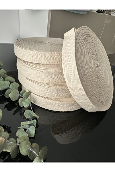 MİRZAS BALKES 2 cm 20 metre Krem rengi çok amaçlı şerit balık sırtı pamuk dokuma emzik askısı Balıksırtı kordon