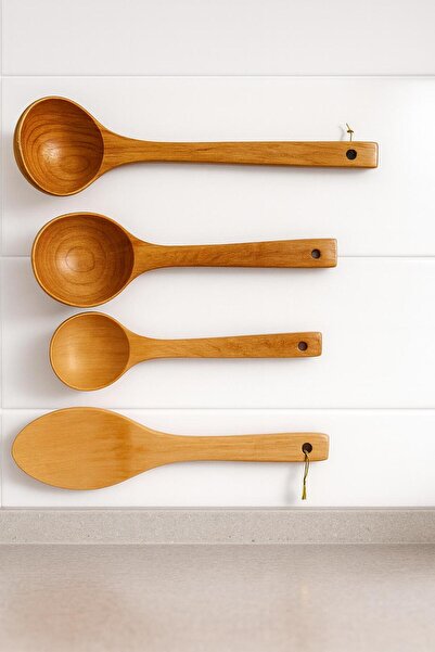 MEYA PİNE 4-Piece Wooden Spoon Dinnerware Set - 4 Sizes Bamboo Spoons