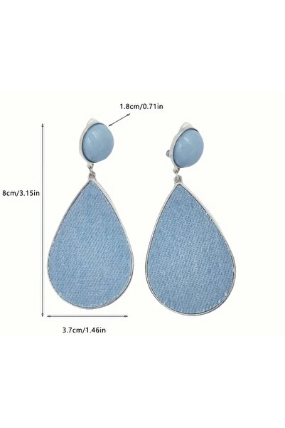 Kumsal Allure Denim (Kot) Damla Klipsli Küpe – Mavi Sallantılı, Gümüş Ton Çerçeveli