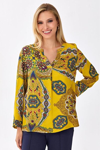 İKİLER V Yaka Desenli Bluz 256-3003