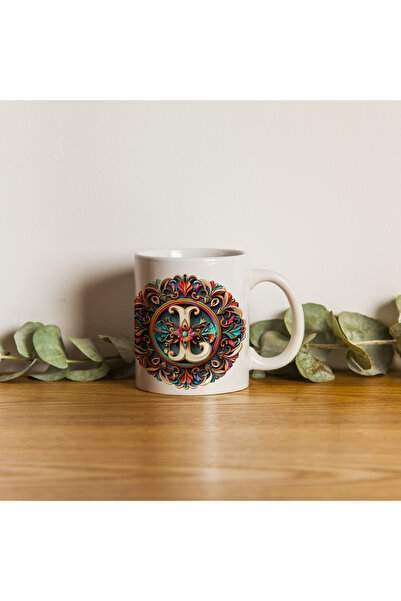 Kupa كوب بحرف L بتصميم بوهيمي، كوب هدية بتصميم خاص ملون، سعة 330 مل من البورسلين