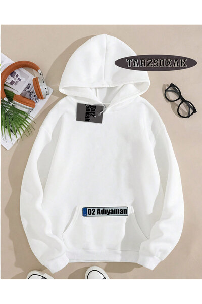 Tarzsokak Hanorac cu glugă alb 02 adıyaman Design special cu detaliu placă