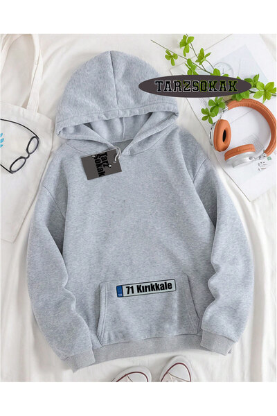 Tarzsokak Hanorac cu glugă gri 71 Kırıkkale cu design special și detaliu placă