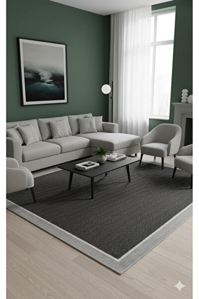 WOOF HOME SİSALYA Modern Sisal Jüt Dokuma Kilim Hasır Yıkanabilir Halı Gri An...