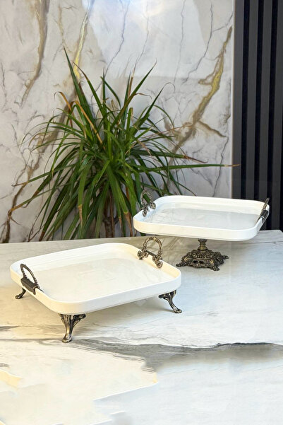 MAY HOME Antik 2'Li Kare Sunum Tabak Seti & Yemek Kurabiye Meze Kek Servisliği