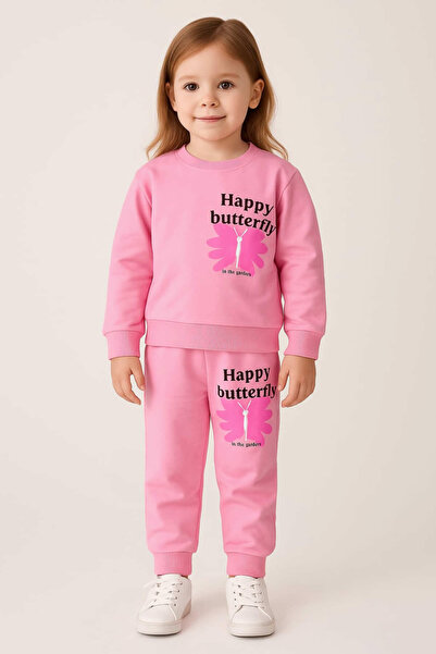 krm kerem bebe Back Print Butterfly Patterned Girl's Suit