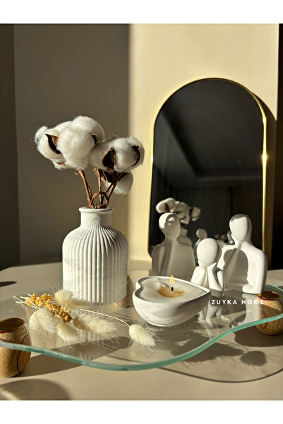 ZUYKA HOME Dekoratif vazo / 3 lü aile seti / Kalpli mum dekoratif obje seti