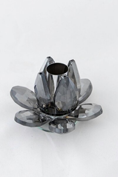 Yaren Style Siyah Dumanlı Kristal Lotus Cam Mumluk Şamdan – Tekli, İnce Mum U...