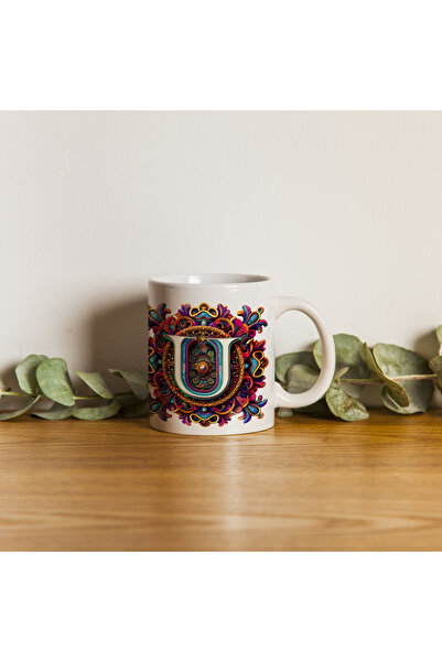 Kupa كوب بحرف U بتصميم بوهو، كوب هدية بتصميم خاص ملون، سعة 330 مل من البورسلين