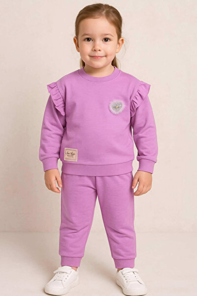 krm kerem bebe Düz Renk Kız Çocuk İkili Takım