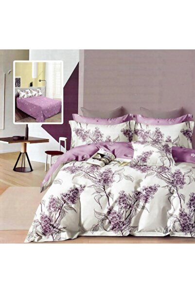 RALEX PUCIOASA Double Bed Set, 6 Pieces, Finet Cotton, M487 Geometric Lilac, 220x240 cm