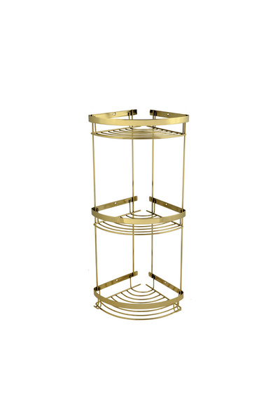 mabello CA Lüks Altın Gold 3'lü Banyo Köşe, Duş Rafı 20x20cm Paslanmaz Çelik