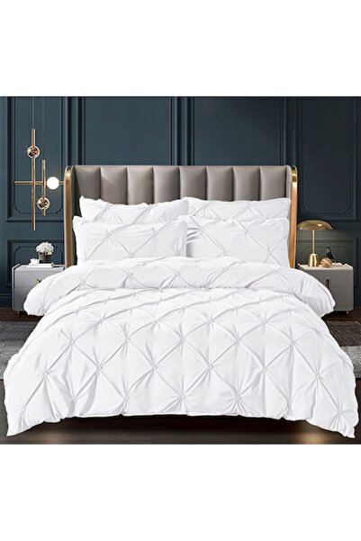 OEM Double Bed Linen, 6 Pieces, Finet Cotton, White, with Embroidered Pleats, 230 x 250 cm