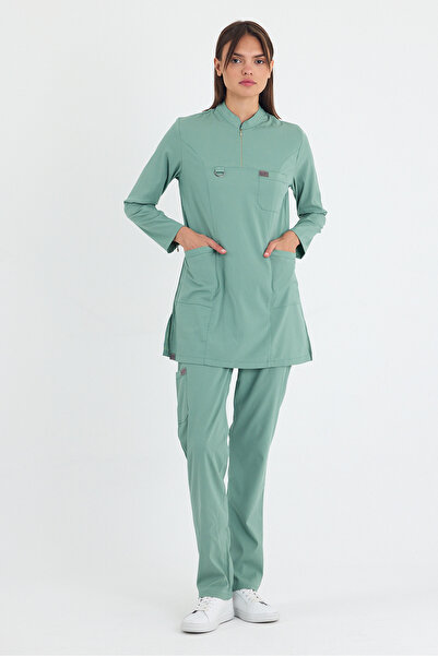 MAZEY UNİFORM زي طبي من الليكرا والفسكوز الأخضر من كاجلا، ياقة رسمية، زي للمم...