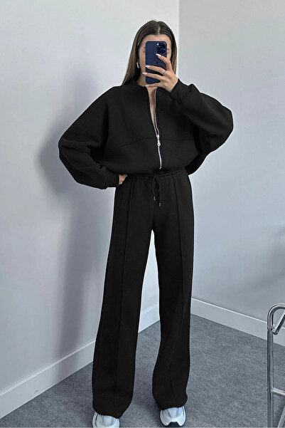 BARLİZ Jachetă bomber premium pentru femei, cu fermoar, set Palazzo cu 3 fire