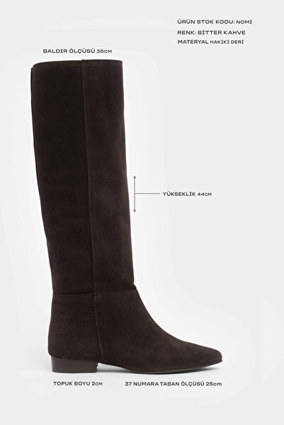 NİŞANTAŞI SHOES Γυναικείες μπότες με επίπεδη σόλα Nomi με μαύρο καφέ σουέντ από γνήσιο δέρμα