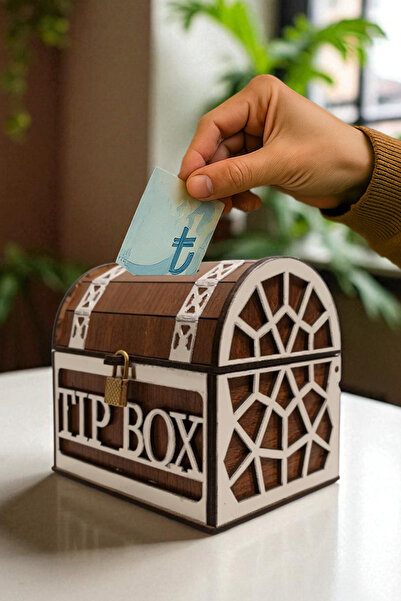 Demo Tasarım Bahşiş Kutusu - Kumbara “Sandık Tipi Tipbox” Ceviz+Ayna Renk