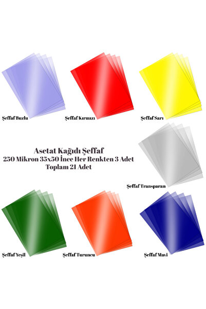 Art Tone Asetat Kağıdı 250 Mikron 35x50 İnce Her Renkten 3 Adet (21 ADET)