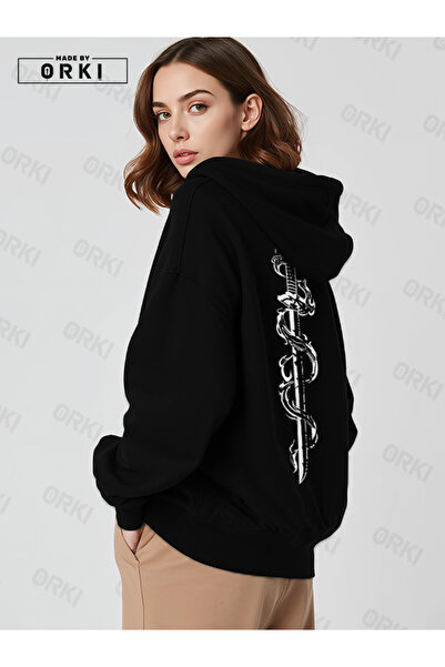 EFFRENATU Φούτερ με κουκούλα με στάμπα Wild Tiger, Unisex, Μαύρο, Oversize