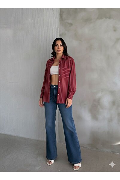 VERNO BUTİK Çizgili Cepli Gomlek