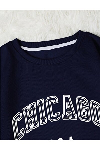 AFROGİYİM Γυναικείο φούτερ Chicago με στάμπα με 2 κλωστές με λαιμόκοψη