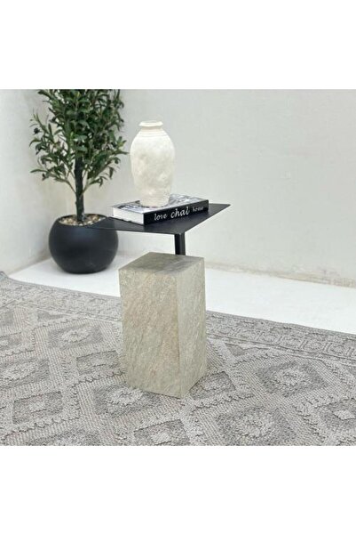 Zahra Alfkhama Service Table with Iron Surface and Stone-like Base