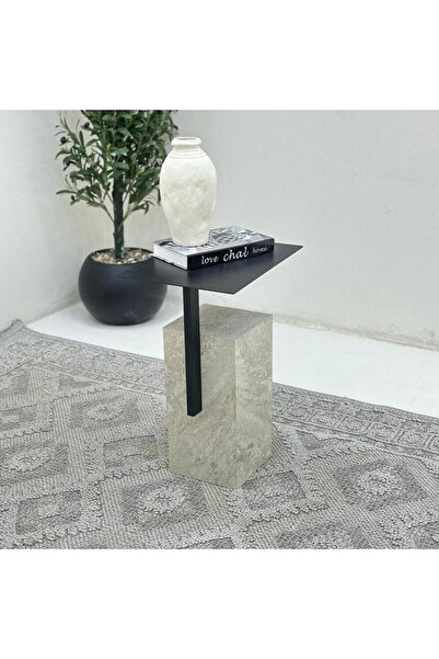 Zahra Alfkhama Service Table with Iron Surface and Stone-like Base