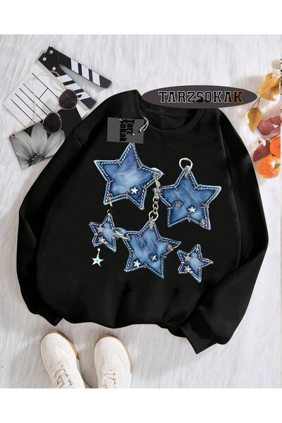 Tarzsokak Hanorac cu guler rotund, negru, cu model stea, design special