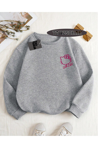 Tarzsokak Biskilet Yaka Sweatshirt Gri LABZA HELLO KİTTY Özel Tasarım