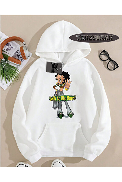 Tarzsokak سويت شيرت بقلنسوة باللون الأبيض بتصميم خاص من بيتي بوب