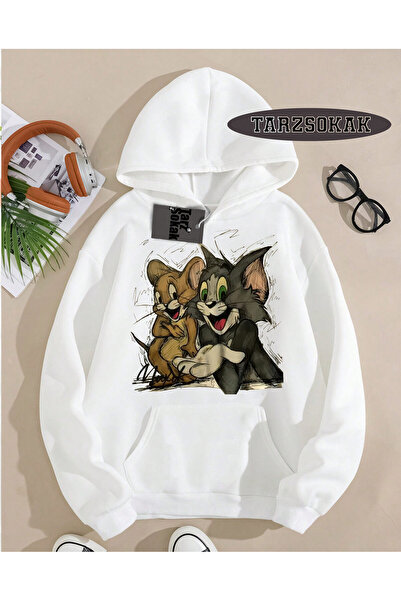 Tarzsokak Hanorac cu glugă alb cu desene animate Tom și Jerry Design special