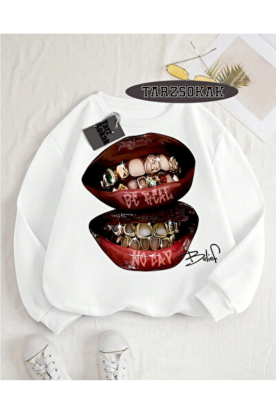 Biscuit Neck Sweatshirt White Grillz Tee Custom Design