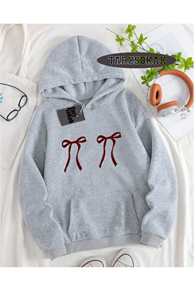 Tarzsokak Hanorac cu glugă cu panglici gri, design special