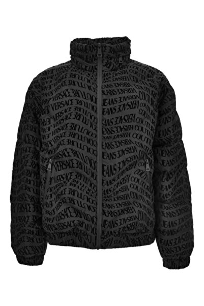 Versace Erkek Kapitone Desenli Kuş Tüyü Dolgulu Dik Yaka Logo Kabartma Desenli Siyah Mont 79GAUD04CQ21D-899