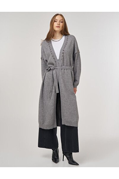 Kayra Embroidered Knitwear Cardigan Gray