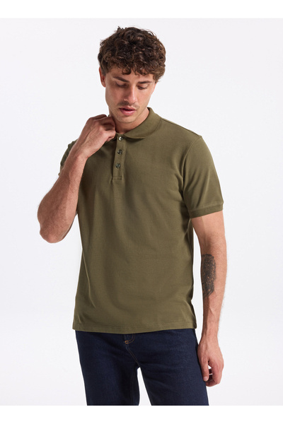 People By Fabrika Düz Haki Erkek Polo T-Shirt PBF5WM-TST 5022