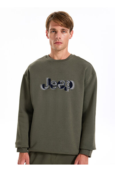 Jeep Bisiklet Yaka Baskılı Haki Erkek Sweatshırt J5WM-SWT7305