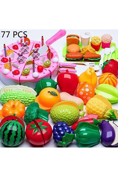Choice3 77 PCS DIY Fruit Cutting Toys Vegetables Fruits And Vegetables Parent-Child Simulation Kitchen Food