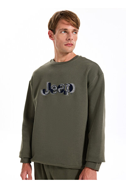 Jeep Bisiklet Yaka Baskılı Haki Erkek Sweatshırt J5WM-SWT7305