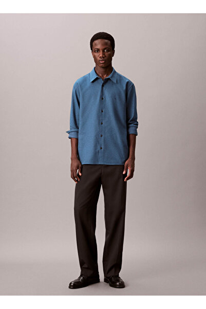 Calvin Klein Normal Gömlek Yaka Mavi Erkek Gömlek LV04LD119GROC_LS MELANGE FLANNEL EA