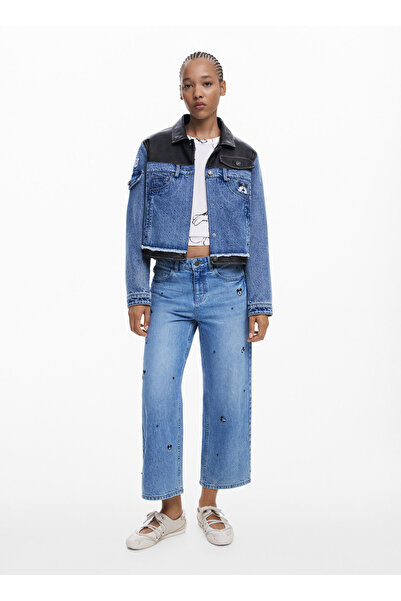 Desigual Yüksek Bel Düz Paça Standart Mavi Kadın Denim Pantolon 25WWDD17