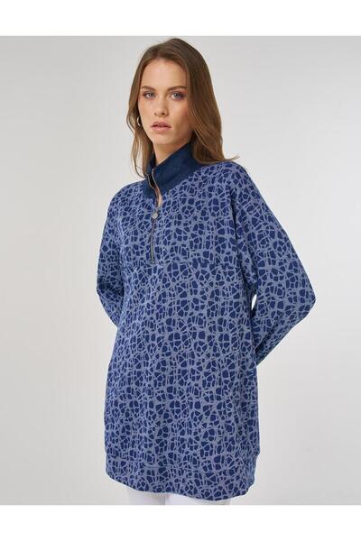 Kayra Desenli Viskon Sweatshirt İndigo