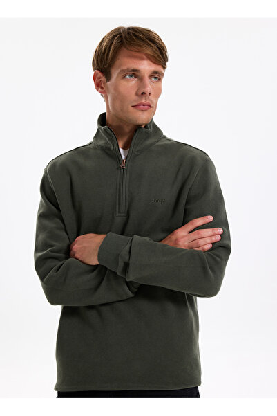 Jeep Dik Yaka Düz Haki Erkek Sweatshırt J5WM-SWT7222